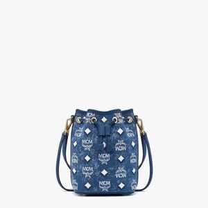 Mcm brand new Ladies Dessau Drawstring In Vintage Denim Jacquard
